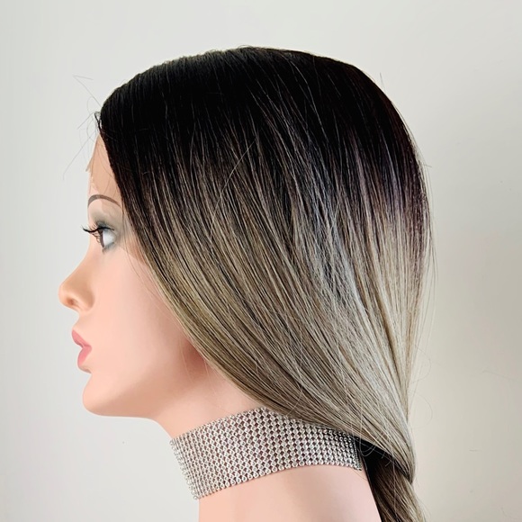 A Gorgeous Long Straight Ombre Steel Grey Lace Front Wig - Picture 14 of 16